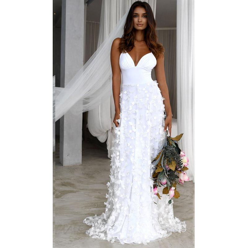 See through Wedding Dress Fashion Women's Wear Deep V Strap Dress