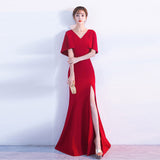 Burgundy Dress Formal Dress Women's Dignified Elegant Banquet Black Evening Dress