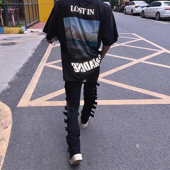 Askyurself T Shirt Wave Printed Letter 3M Reflective