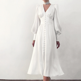 Taffeta Dress Satin Dress Lantern Sleeve Waist-Tight Elegant Slim-Fit Dress