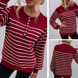 Women Pullover Knit Sweater Autumn and Winter Striped Pullover Fashion Sweater Top
