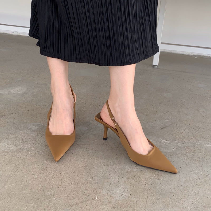 Nude Low Block Heel Pointed Stiletto Toe Box