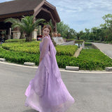 Mauve Dress Women's Retro Square Collar Purple Fairy Trip Shoot Dress
