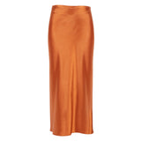 MIDI Mauve Skirt Spring and Summer Satin Purple Mid-Length High Waist Sheath A- line Skirt