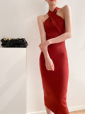 MIDI Mauve Cocktail Dress Slim-Fit over-the-Knee Knitted Dress