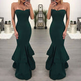 Burgundy Evening Dresses for Weddings Tube Top Fishtail Dress