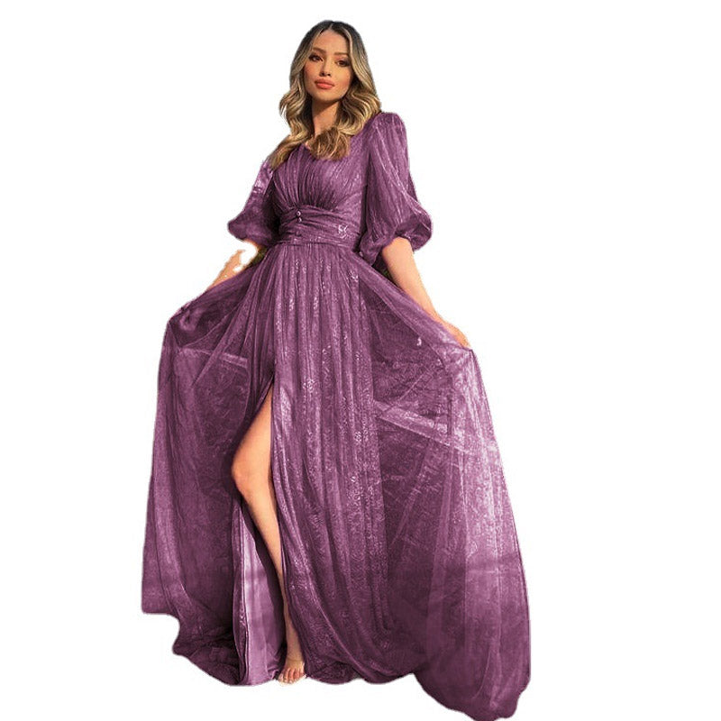 Mauve Dress Bridesmaid Sexy Lace Long Sleeve Prom Wedding Dress Backless Dress
