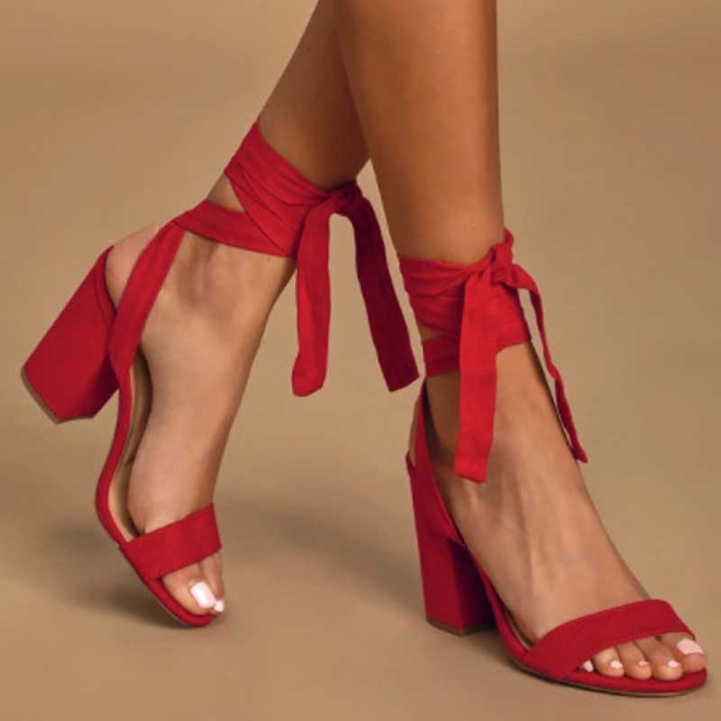 Hot Pink Heels Summer Chunky Heel Solid Color Peep Toe Sandals