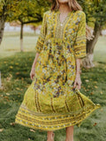 Gypsy Style Dresses V-neck Bohemian Half Sleeve Floral