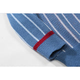 Men Sweater Letter Jacquard Striped Sweater Men's Loose V-neck Sweater Pullover