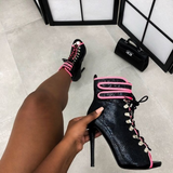 Python Boots Sexy Lace-up Fish Mouth Sandal Boots
