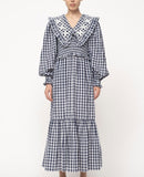Kendall Jenner Wedding Guest Dress Niche Doll Collar Pleated Waist Slimming A- line Lantern Long Sleeve Plaid