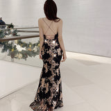 Nine Britton Dress Sex V-neck Backless Hollow out Strap High Waist Side Slit