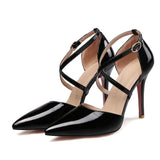 White Strappy Heels Sandals Summer Women's Shoes Patent Leather Pointed High Heels