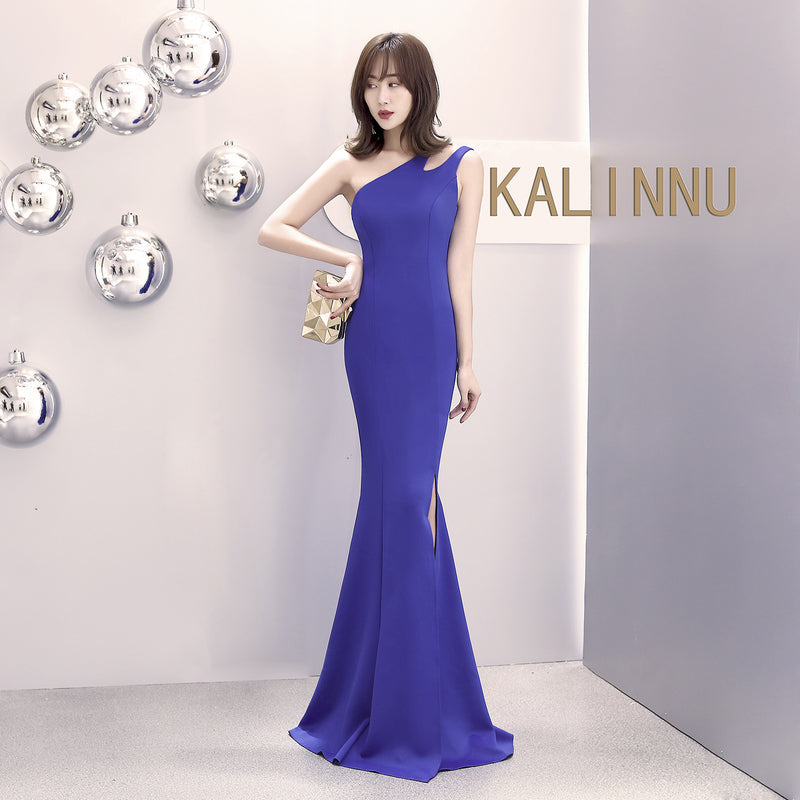 Burgundy Dress Formal Banquet Evening Dress Autumn and Winter One-Shoulder Dress