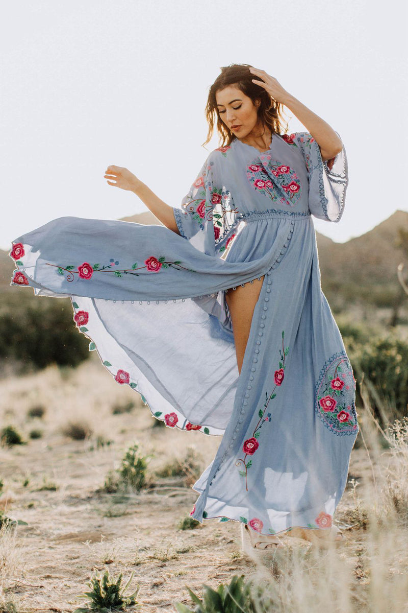 Beth Dutton Bohemian Dress Winter Autumn Maxi Dresses Embroidered Split Elegant Dress