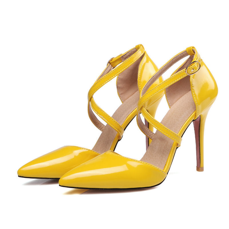 White Strappy Heels Sandals Summer Women's Shoes Patent Leather Pointed High Heels