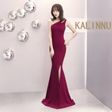 Burgundy Dress Formal Banquet Evening Dress Autumn and Winter One-Shoulder Dress