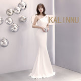 Burgundy Dress Formal Banquet Evening Dress Autumn and Winter One-Shoulder Dress