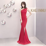 Burgundy Dress Formal Banquet Evening Dress Autumn and Winter One-Shoulder Dress