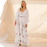 Beth Dutton Bohemian Dress Winter Autumn Maxi Dresses Flower V-neck Embroidery Dress Maxi Dress
