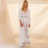 Beth Dutton Bohemian Dress Winter Autumn Maxi Dresses Flower V-neck Embroidery Dress Maxi Dress