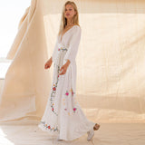 Beth Dutton Bohemian Dress Winter Autumn Maxi Dresses Flower V-neck Embroidery Dress Maxi Dress