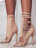 Nude Strappy Heels Summer High Heel Sandals Stiletto Women's Shoes