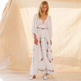 Beth Dutton Bohemian Dress Winter Autumn Maxi Dresses Flower V-neck Embroidery Dress Maxi Dress