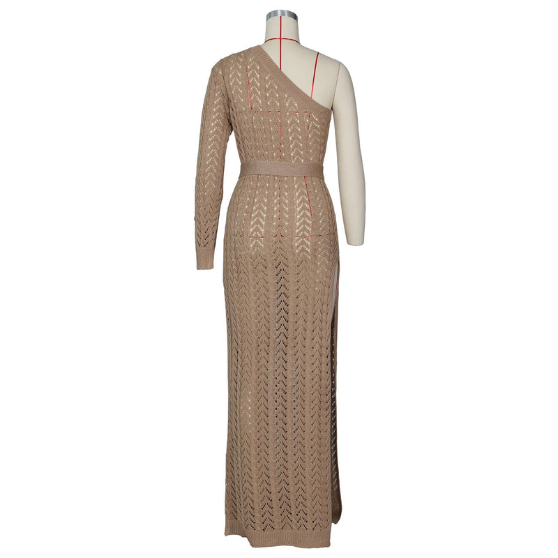 Kendall Jenner Wedding Guest Dress Hollow-out Sexy Women's High Slit Knitted