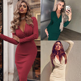 Long Sleeve Burgundy Dress Formal Women's Dress Autumn and Winter Dress Long Sleeve Solid Color Dress