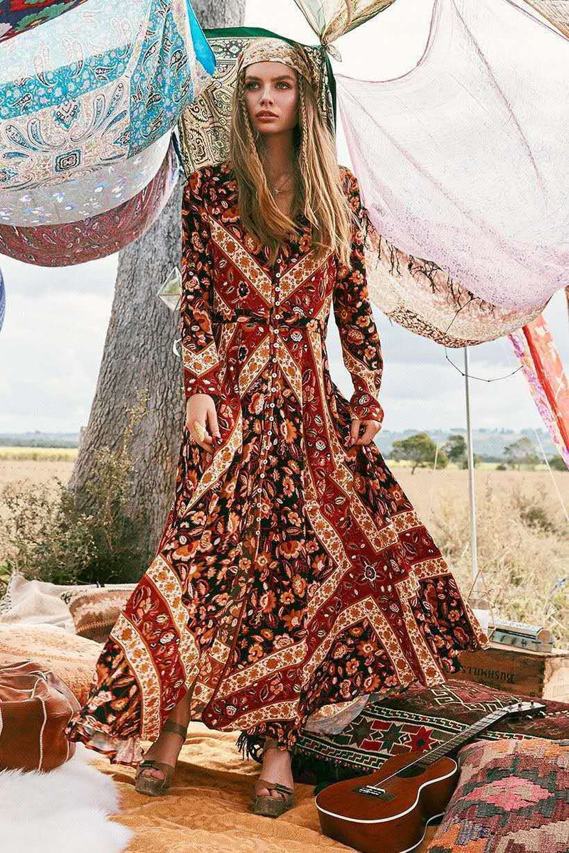 Gypsy Style Dresses Bohemian Printed Maxi Dress