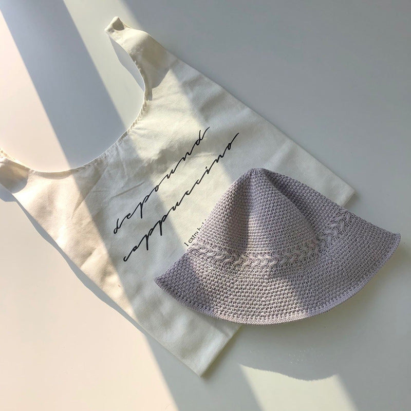 Straw Hat Spring and Summer Bucket Hat Breathable Knitted Sun-Shade Fisherman Hat Women