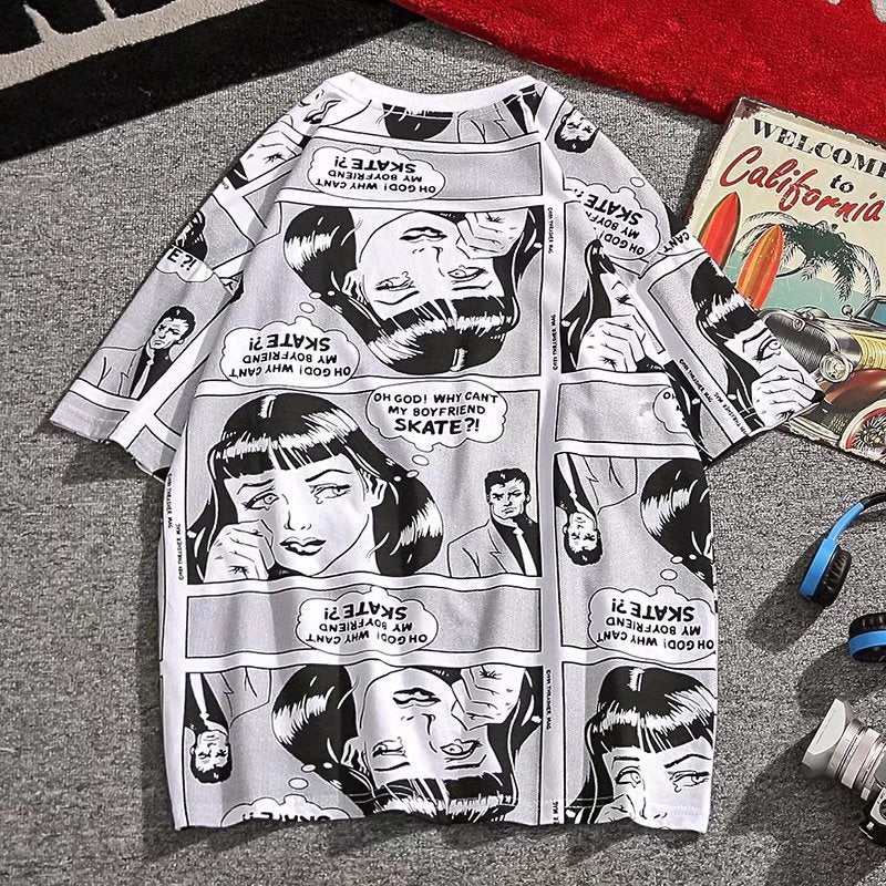 Men Shirts Comics Short Sleeve Loose