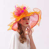 Big Hats Curling Embroidery Broad-Brimmed Hat Vintage Handmade Hook Flower Pot