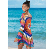Coachella Music Festival Outfits Knitted Hollow Loose Long Sleeve Swimsuit Blouse