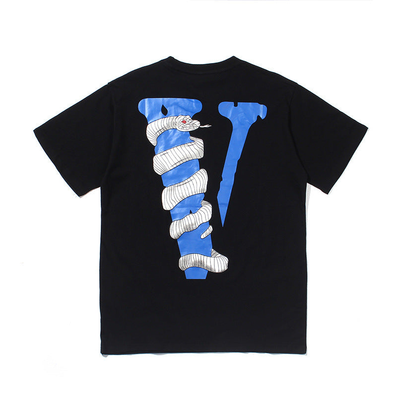 Vlone Snake T Shirt Summer Men'S Big V Python Printed Casual Short-Sleeved T-Shirt