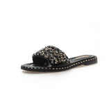 Women Open Toe Sandals Flats Summer Fashionable Sequins Flat Heel Sandals