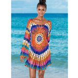 Coachella Music Festival Outfits Knitted Hollow Loose Long Sleeve Swimsuit Blouse