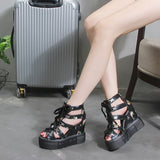 Women Open Toe Sandals Flats Summer Platform Peep Toe High Heel Floral Tie-Neck Plus Size Sandals
