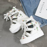 Women Open Toe Sandals Flats Summer Platform Peep Toe High Heel Floral Tie-Neck Plus Size Sandals