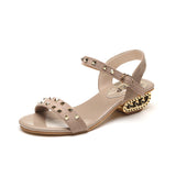 Women Open Toe Sandals Flats Summer Large Size Open Toe Buckle Rivet Sandals