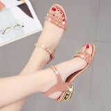 Women Open Toe Sandals Flats Summer Large Size Open Toe Buckle Rivet Sandals