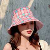 Vintage Check Bucket Hat Double-Sided Lattice Bucket Hat
