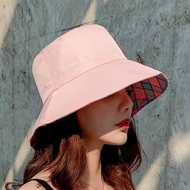 Vintage Check Bucket Hat Double-Sided Lattice Bucket Hat