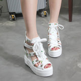 Women Open Toe Sandals Flats Summer Platform Peep Toe High Heel Floral Tie-Neck Plus Size Sandals