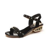 Women Open Toe Sandals Flats Summer Large Size Open Toe Buckle Rivet Sandals