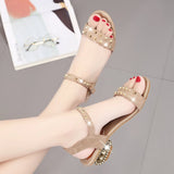 Women Open Toe Sandals Flats Summer Large Size Open Toe Buckle Rivet Sandals