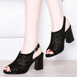 Women Open Toe Sandals Flats Spring/Summer Stylish Peep Toe Chunky Heel Hollow-out Sandals