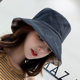 Vintage Check Bucket Hat Double-Sided Lattice Bucket Hat